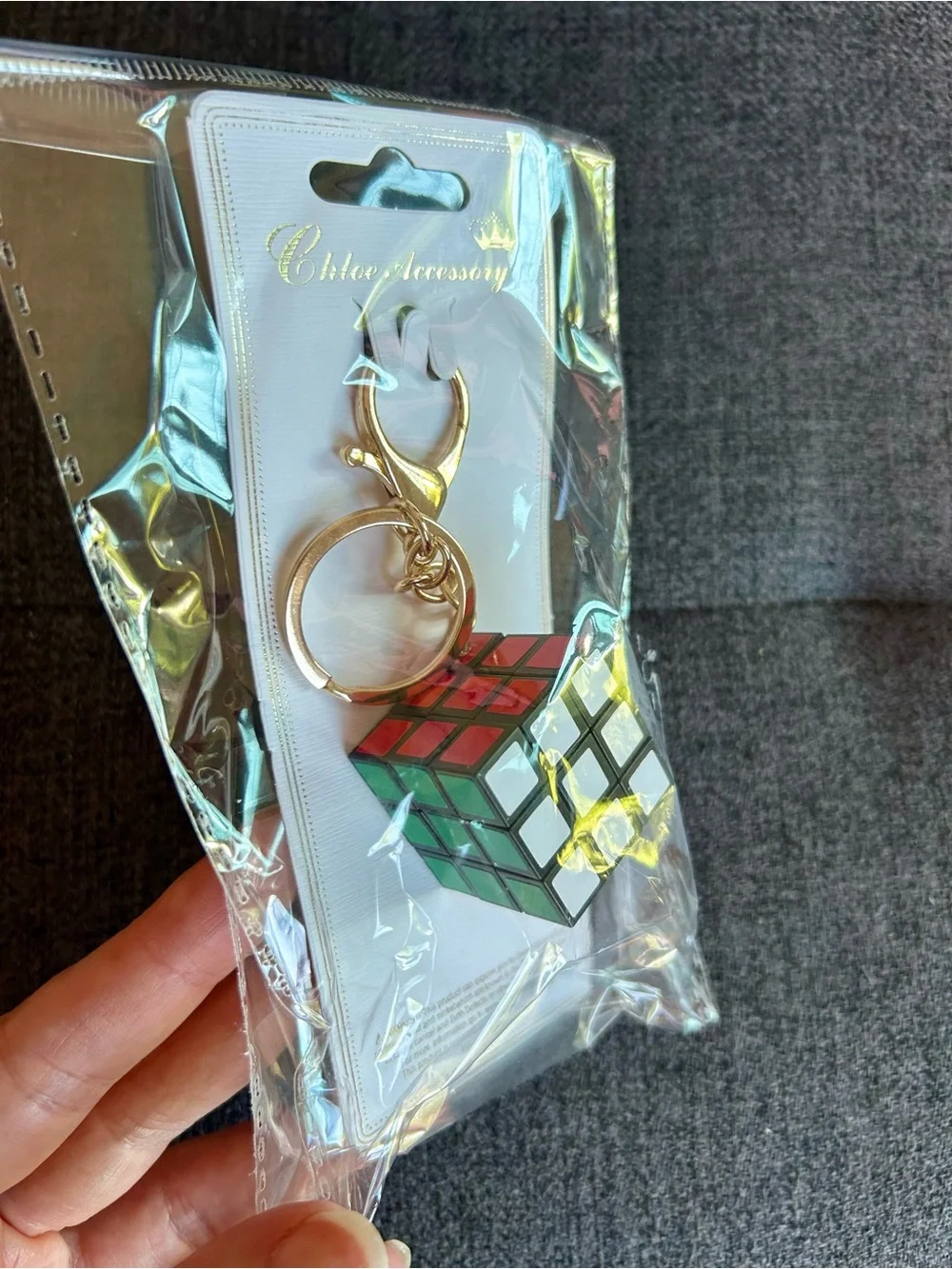 Mini Rubik’s Cube Keychain, Purse Charm, Colorful, Gold Tone, Fun